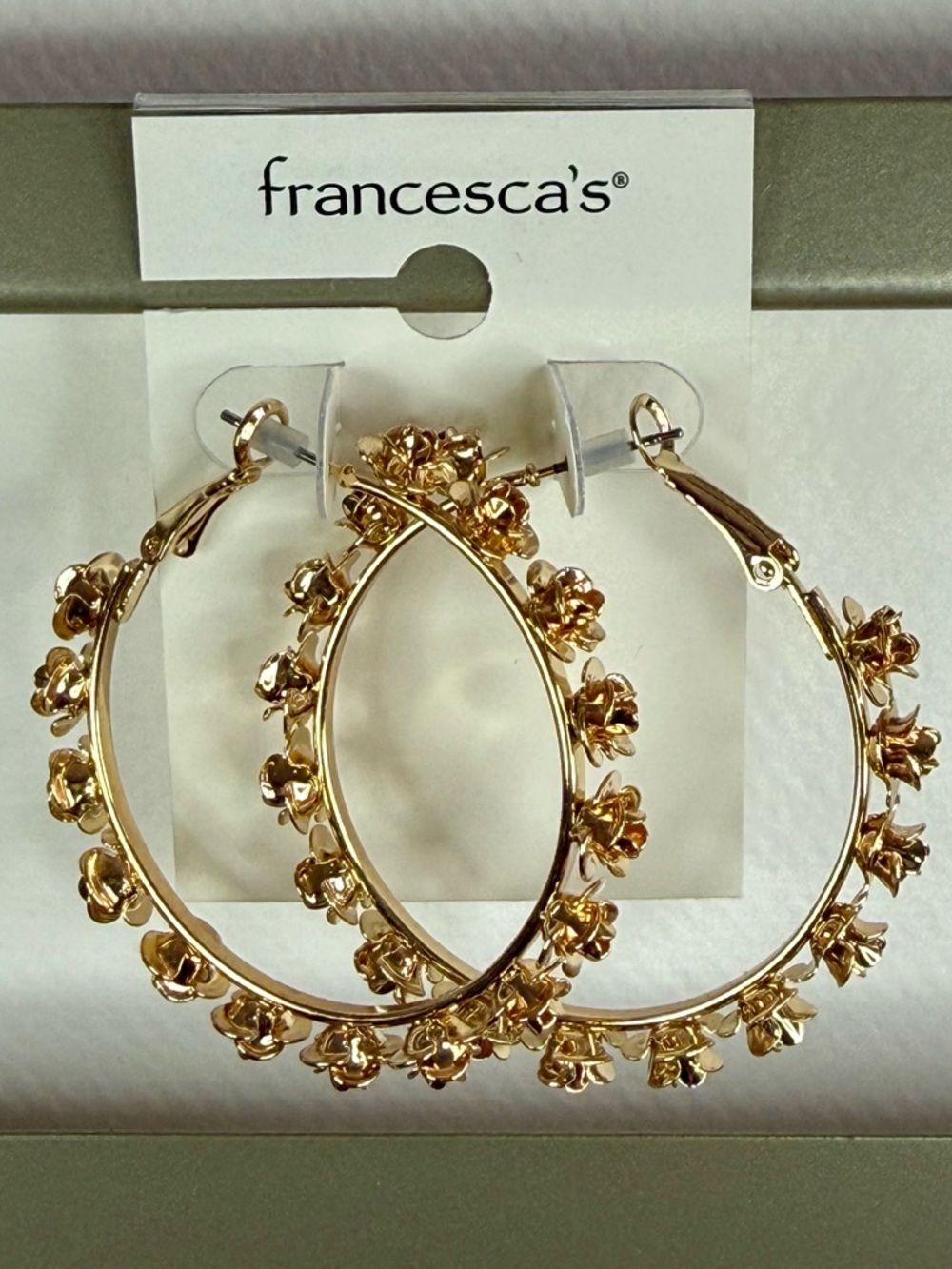 Francesca's Collections Gold Floral Hoop Earrings